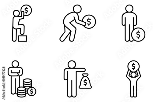 Set of investors icons. Financial Investor, Man with dollar money, vector illustration on white background