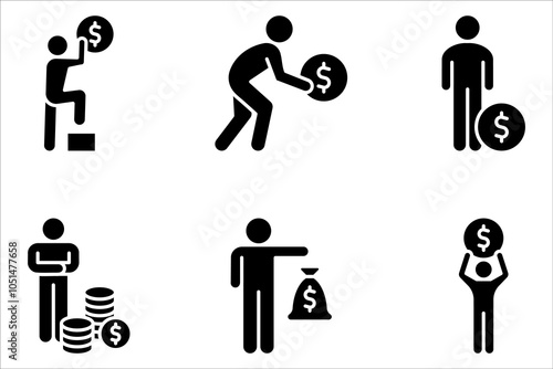 Set of investors icons. Financial Investor, Man with dollar money, vector illustration on white background