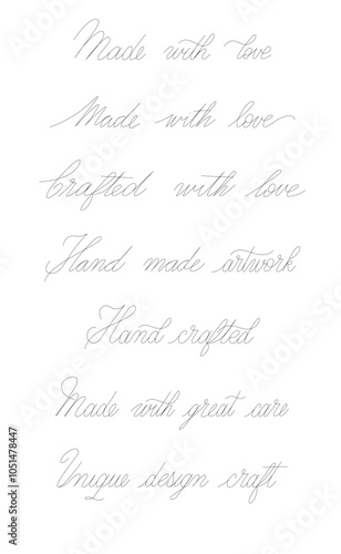 Hand drawn vector path calligraphy of the semantic field of "Hand Made" without fill, just strokes ideal for laser engraving