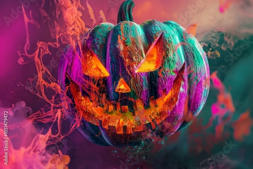 A halloween pumpkin head in vibrant painting art style photo