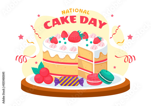 National Cake Day Vector Illustration Celebrating the Holiday on November 26, featuring a Variety of Delicious Sweet Breads and Cakes in a Background