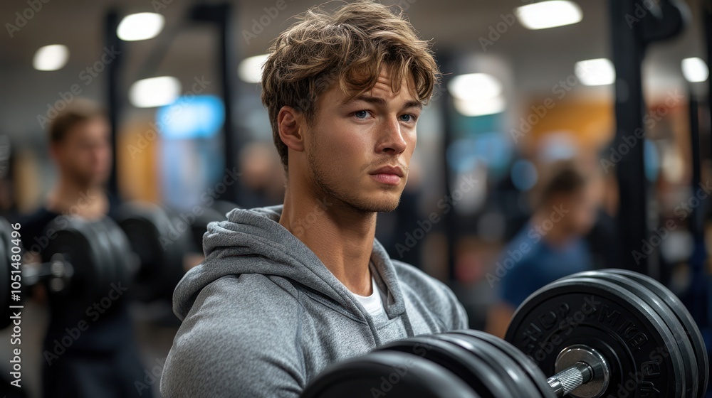 Young Man Lifting Weights in a Gym Young Man Lifting Weights in a Gym