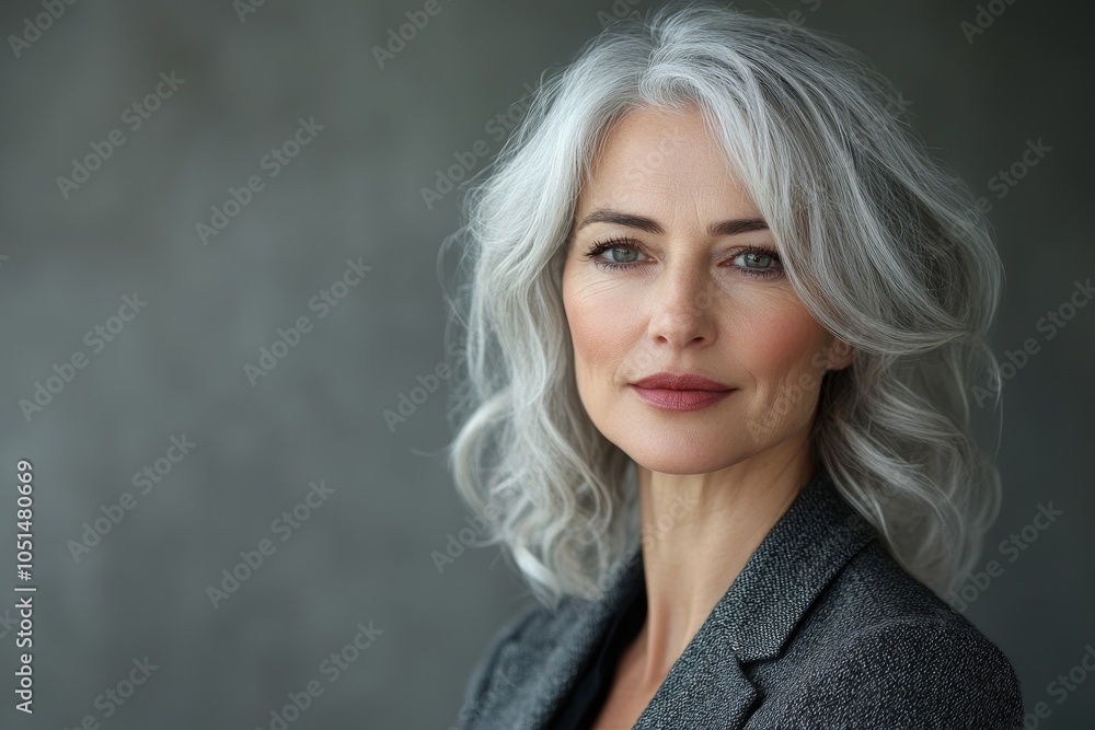 Naklejka premium Mature business woman with silver hair looking at the camera, Generative AI