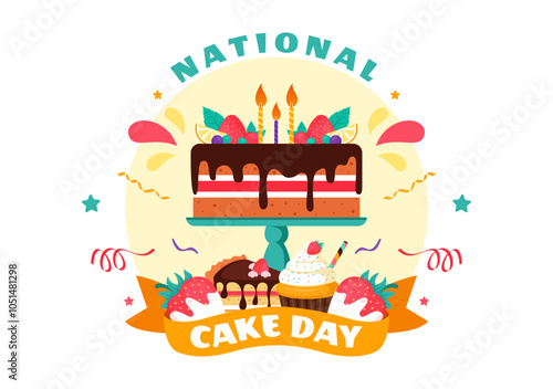 National Cake Day Vector Illustration Celebrating the Holiday on November 26, featuring a Variety of Delicious Sweet Breads and Cakes in a Background