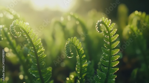 Fern fronds unfurl in the spring, each leaf gently curled and covered in tiny droplets of morning dew.






 photo