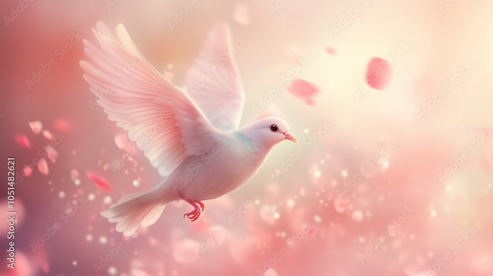 A tiny, graceful bird with feathers resembling soft, pastel petals that glow faintly in the sky. Its wings flutter lightly, and when it flies, a trail of glowing petals falls from its body, dissol A tiny, graceful bird with feathers resembling soft, pastel petals that glow faintly in the sky. Its wings flutter lightly, and when it flies, a trail of glowing petals falls from its body, dissol