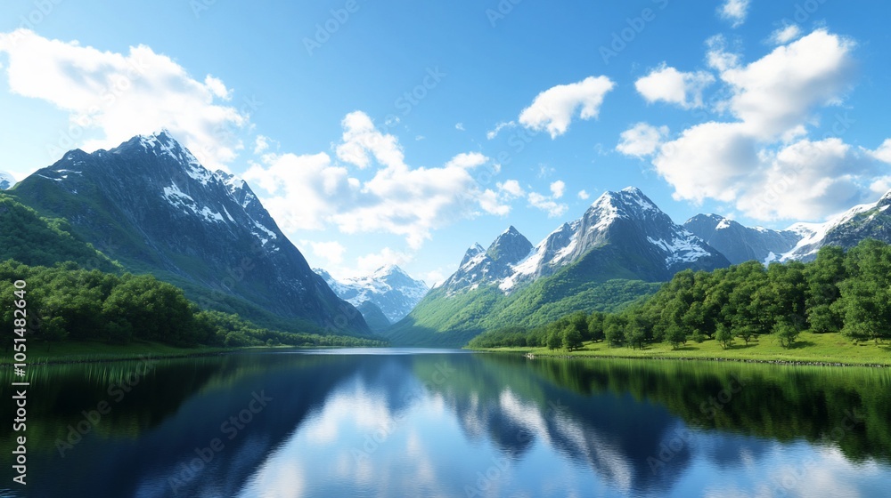 Fototapeta premium A beautiful mountain range with a lake in the middle