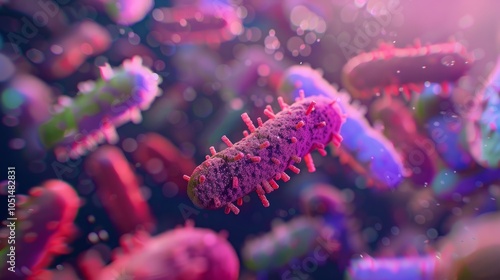 A close-up view of a Bifidobacterium breve, a type of probiotic bacteria, with a detailed texture and vibrant colors. Speculative Medical illustrative image