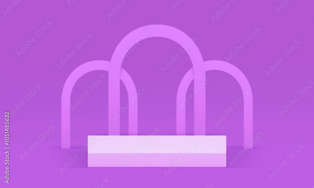 3d purple podium with arch wall background for product presentation realistic vector illustration. Trendy light violet rectangle pedestal geometric shapes display showcase for show advertising 3d purple podium with arch wall background for product presentation realistic vector illustration. Trendy light violet rectangle pedestal geometric shapes display showcase for show advertising