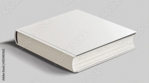 A realistic mockup of a closed standing book with a clean white hardcover, 3D-rendered in a vector illustration with shadow effects