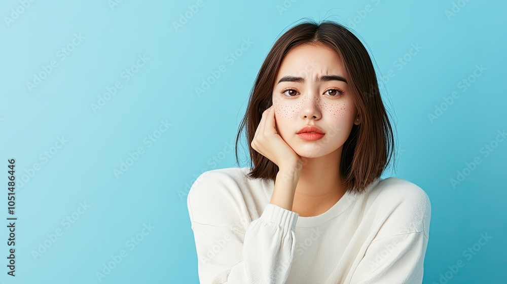 Young Woman with Freckles, Frowning Expression Young Woman with Freckles, Frowning Expression