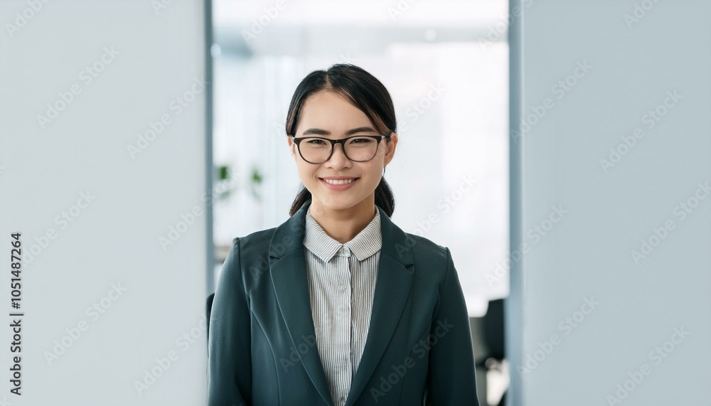 Confident businesswoman in a suit, smiling and looking directly at the camera Confident businesswoman in a suit, smiling and looking directly at the camera