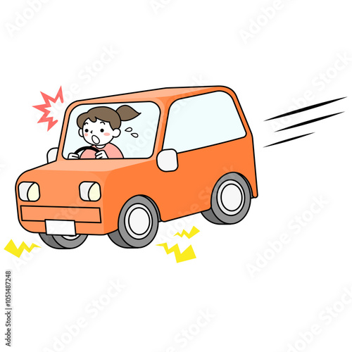 車を運転中に慌てて急停車する女性