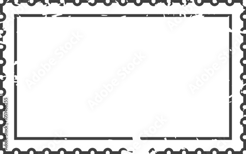 Empty rectangular postage stamp frame with grunge edges and circle perforations, providing space for custom design or text