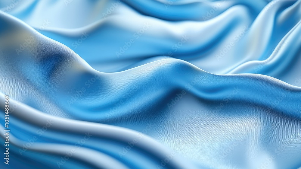 Fototapeta premium A smooth blue cloth rippling with soft waves in a 3D-rendered scene, showcasing an abstract flow and texture