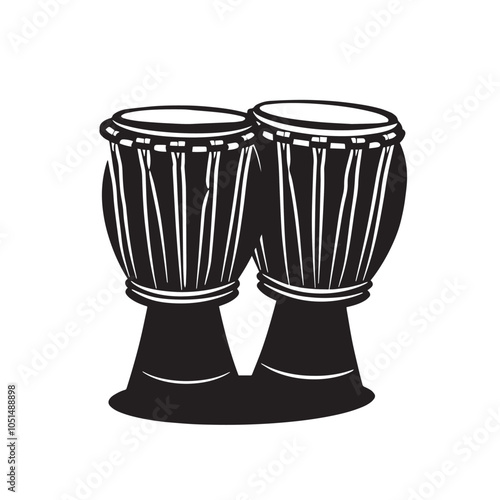 Bongo drums silhouette isolated on white background