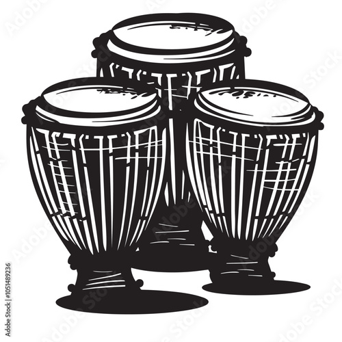 Bongo drums silhouette isolated on white background