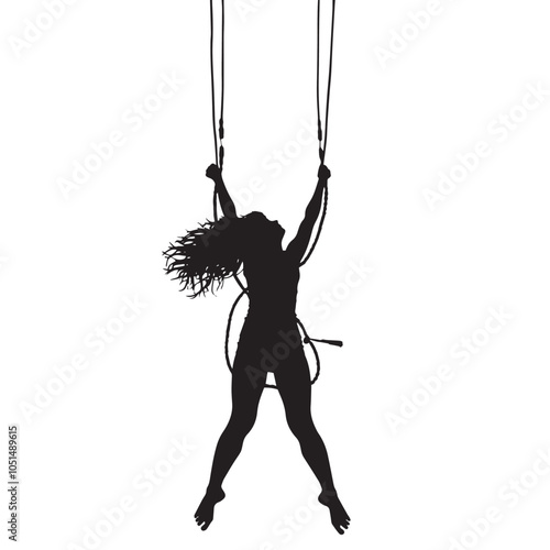 Bungee Sunset SIlhouette , black silhouettes isolated on white background