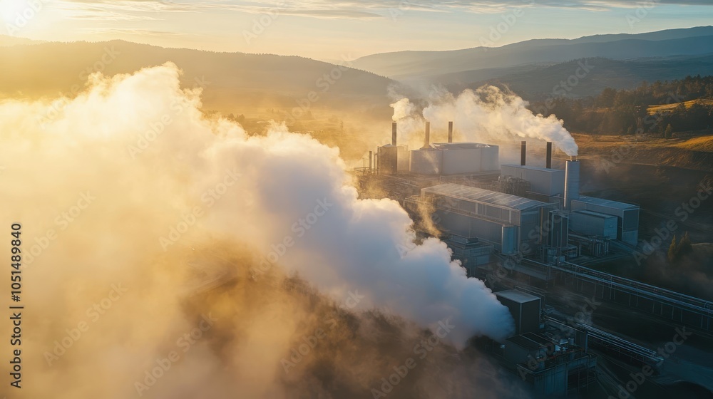 Fototapeta premium A low-carbon energy plant using advanced geothermal technology to generate electricity, with minimal environmental impact, supplying power to nearby homes and businesses