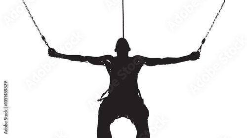 Bungee Sunset SIlhouette , black silhouettes isolated on white background