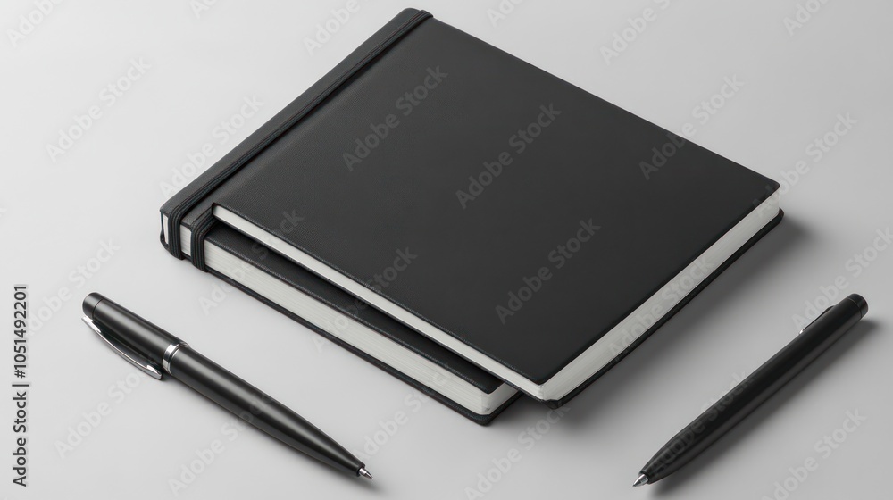 An editable mock-up of a notebook and pen set, perfect for promotional merchandise, with customizable cover design and pen details An editable mock-up of a notebook and pen set, perfect for promotional merchandise, with customizable cover design and pen details