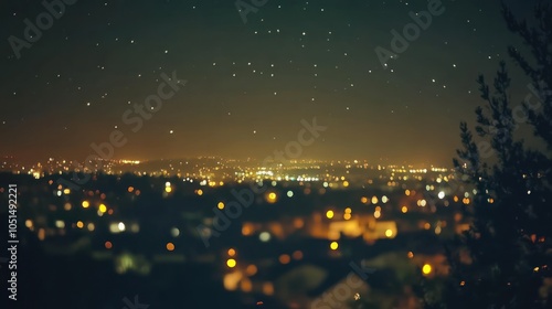 A timelapse photo showing the effects of light pollution, with blurred city lights overpowering the stars in the background, highlighting the loss of a natural night sky photo