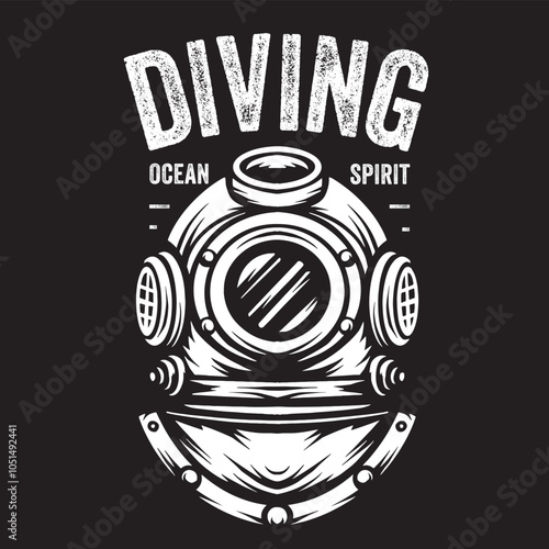 Vintage illustration of antique diver helmet logo
