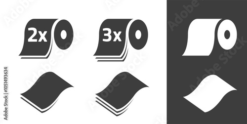 Toilet paper rolls 2 3 layers icon simple vector pictogram illustration set, napkin cloth or towel double triple soft layered symbol sign solid glyph style modern design image clip art silhouette shap