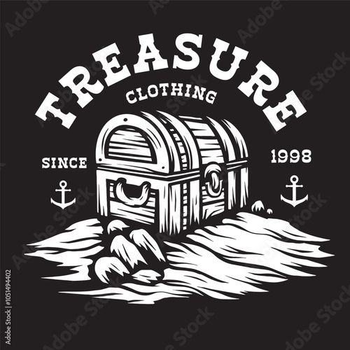 Vintage illustration of treasure trove logo on the coast