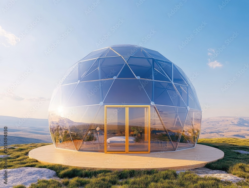 Obraz premium Futuristic Solar-Powered Dome Home with Transparency