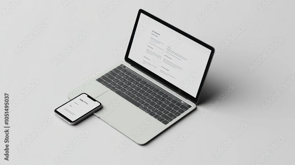 A customizable mock-up of a smartphone and laptop duo, with fully editable screens displaying app or website interfaces, ideal for tech branding A customizable mock-up of a smartphone and laptop duo, with fully editable screens displaying app or website interfaces, ideal for tech branding