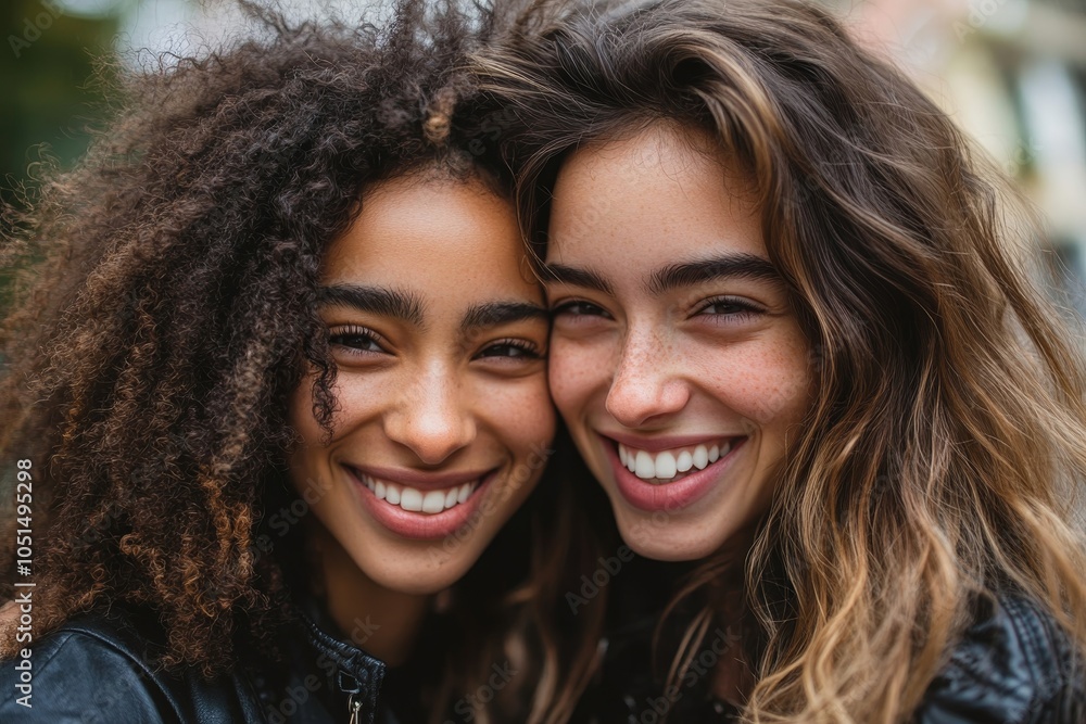 Female lovers smiling and embracing each other, Generative AI Female lovers smiling and embracing each other, Generative AI