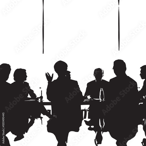 Business people having meeting or conference. Coworkers sitting at the table silhouette vector illustration