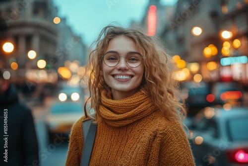 Wallpaper Mural Happy women standing in the street waiting for her taxi cab, Generative AI Torontodigital.ca