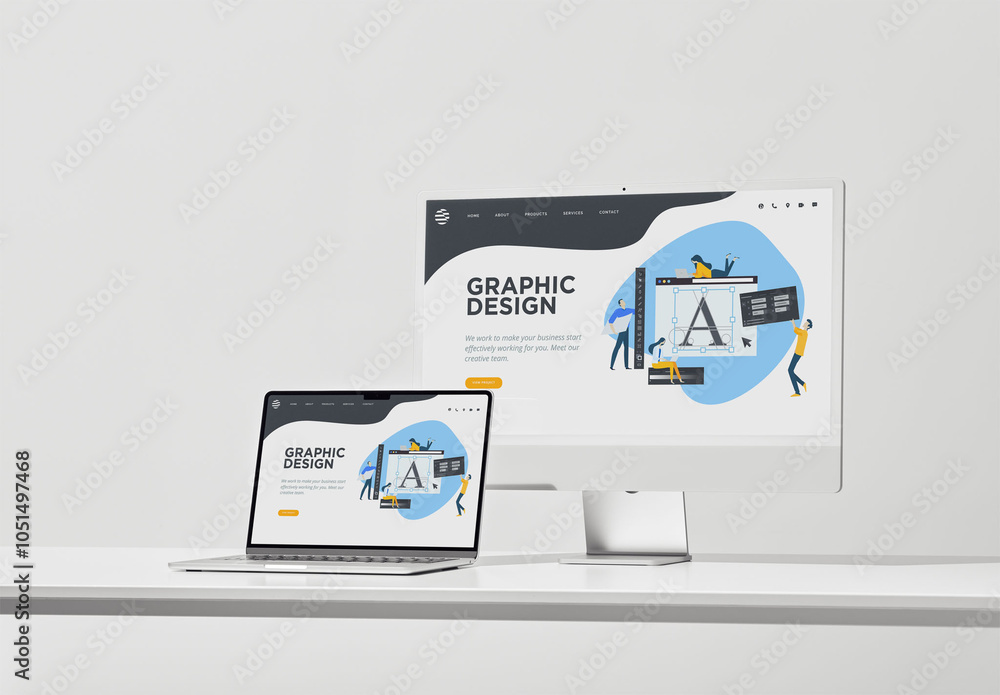 Mockup Of Customizable Computer Monitor And Laptop Screens Stock ...
