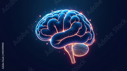 Abstract image of artificial intelligence brain in futuristic digital space. Dark blue background with glowing web of electronic connections photo