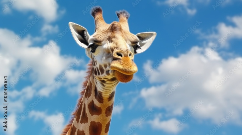 Fototapeta premium Giraffe Portrait Against Blue Sky