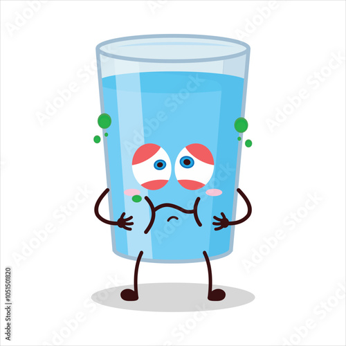 cute sick expression glass of water character