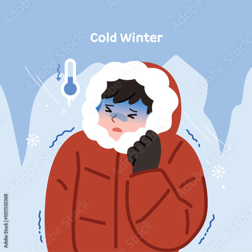 Illustration of people who are cold in the cold winter