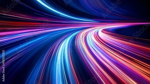 High-Speed Light Trails in Futuristic Tunnel with Dynamic Motion Blur