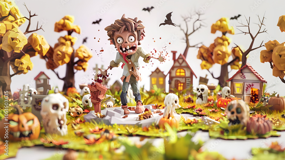 Naklejka premium 3D Halloween Cartoon Zombie