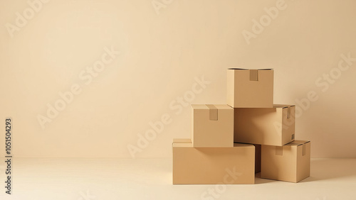 Empty cardboard box on a light background. Copy space.