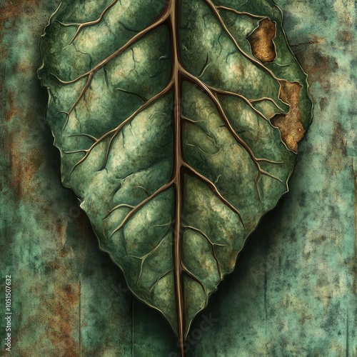 Detailed Olive Leaf Design on Textured Background photo