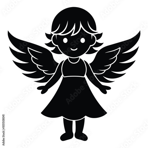 cute and charming little angel vector silhouette. EPS File