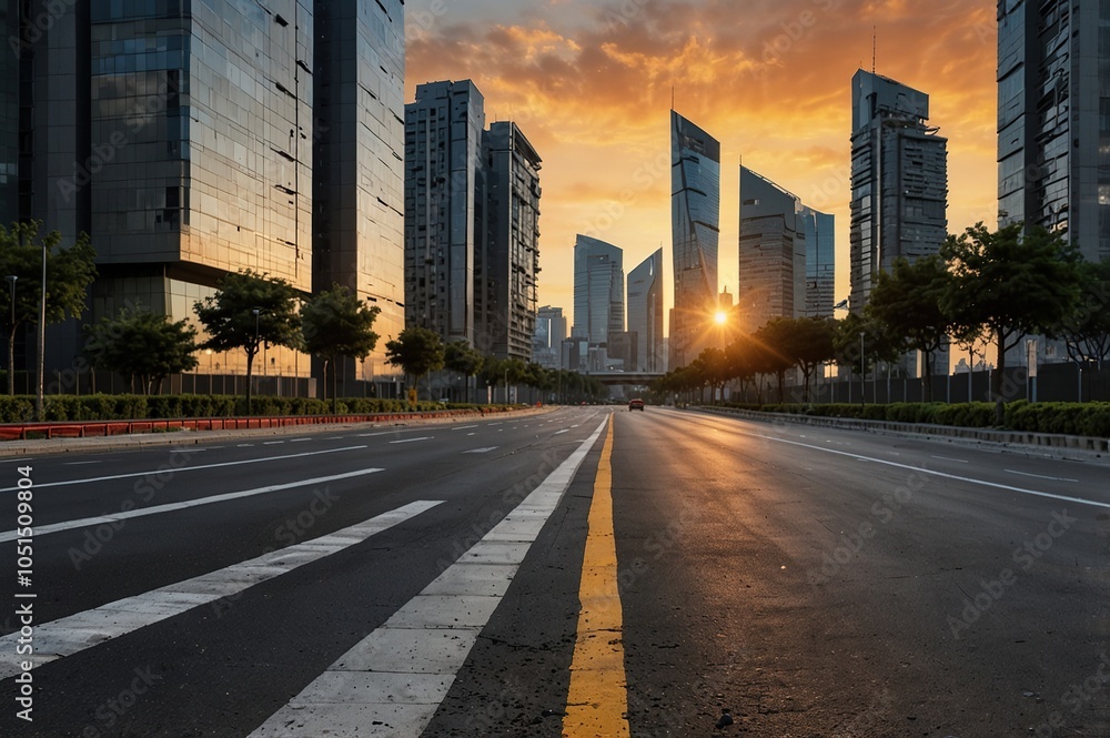 City skyscrapers and road asphalt pavement
City skyscrapers and road asphalt pavement