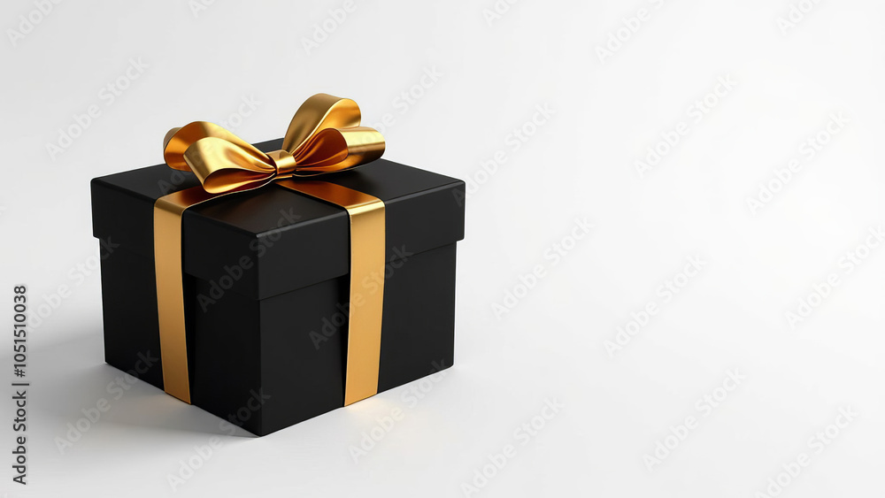 Black gift boxes with ribbon, festive present package with big bow. Black Friday or luxury sale promotions. Place for text. White background, isolated. Black gift boxes with ribbon, festive present package with big bow. Black Friday or luxury sale promotions. Place for text. White background, isolated.