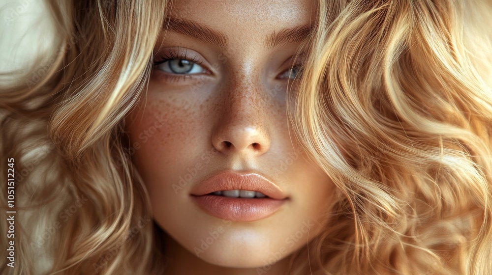 Elegant woman with shiny wavy blond hair, Generative AI Elegant woman with shiny wavy blond hair, Generative AI