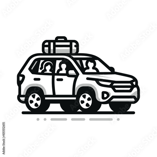 Family Road Trip Car Travel Adventure Luggage." The car is in the foreground against a white background."