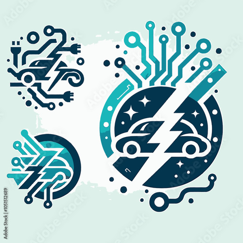 Electric Vehicle Technology Futuristic Design Logos. 
