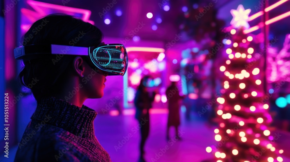 Immersive virtual holiday experience with glowing decor. Immersive virtual holiday experience with glowing decor.